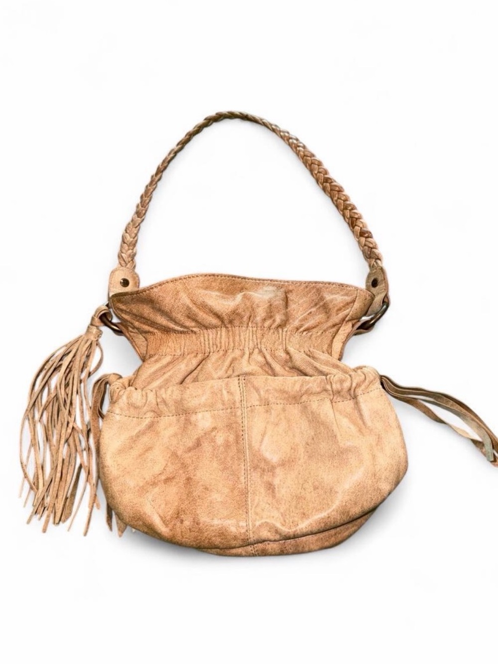 Jennifer Lopez Tan Braided-Handle Shoulder Bag with Tassel